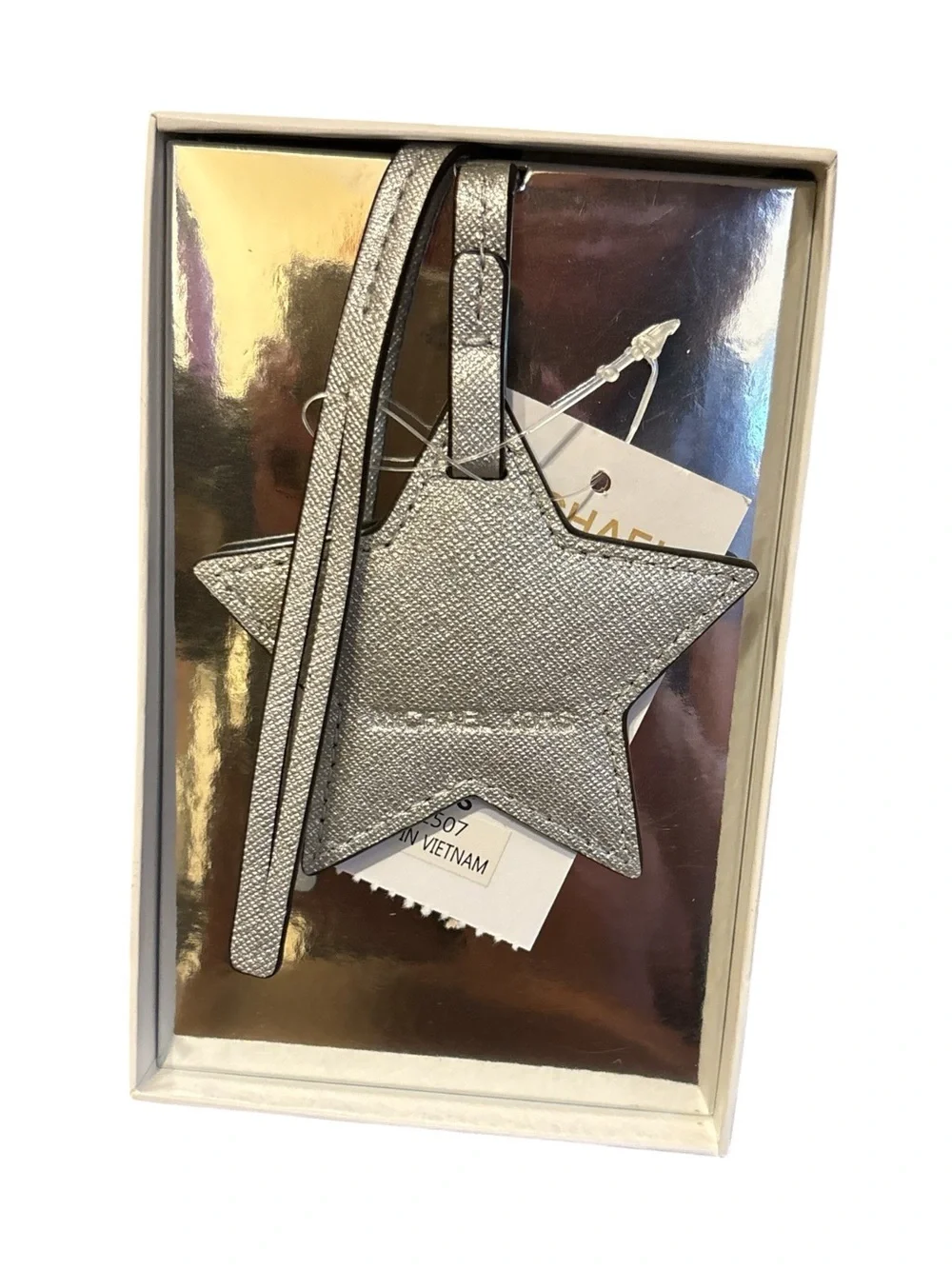 Michael Kors Silver Star Bag Charm with Brown MK Phone Pocket Set NWT